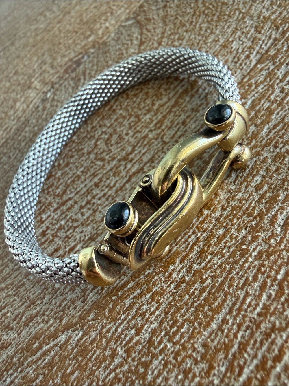 Gabrielle Bruni gold & 925 Silver popcorn vintage Bracelet w/ Black onyx